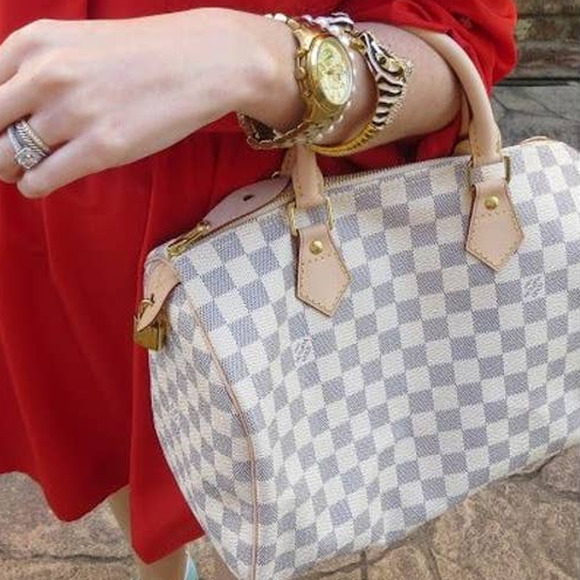 100% Authentic Louis Vuitton Speedy 30 White Damier Azur Hand Bag